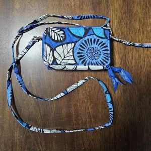 Vera Bradley Blue Floral Wallet with Crossbody Strap